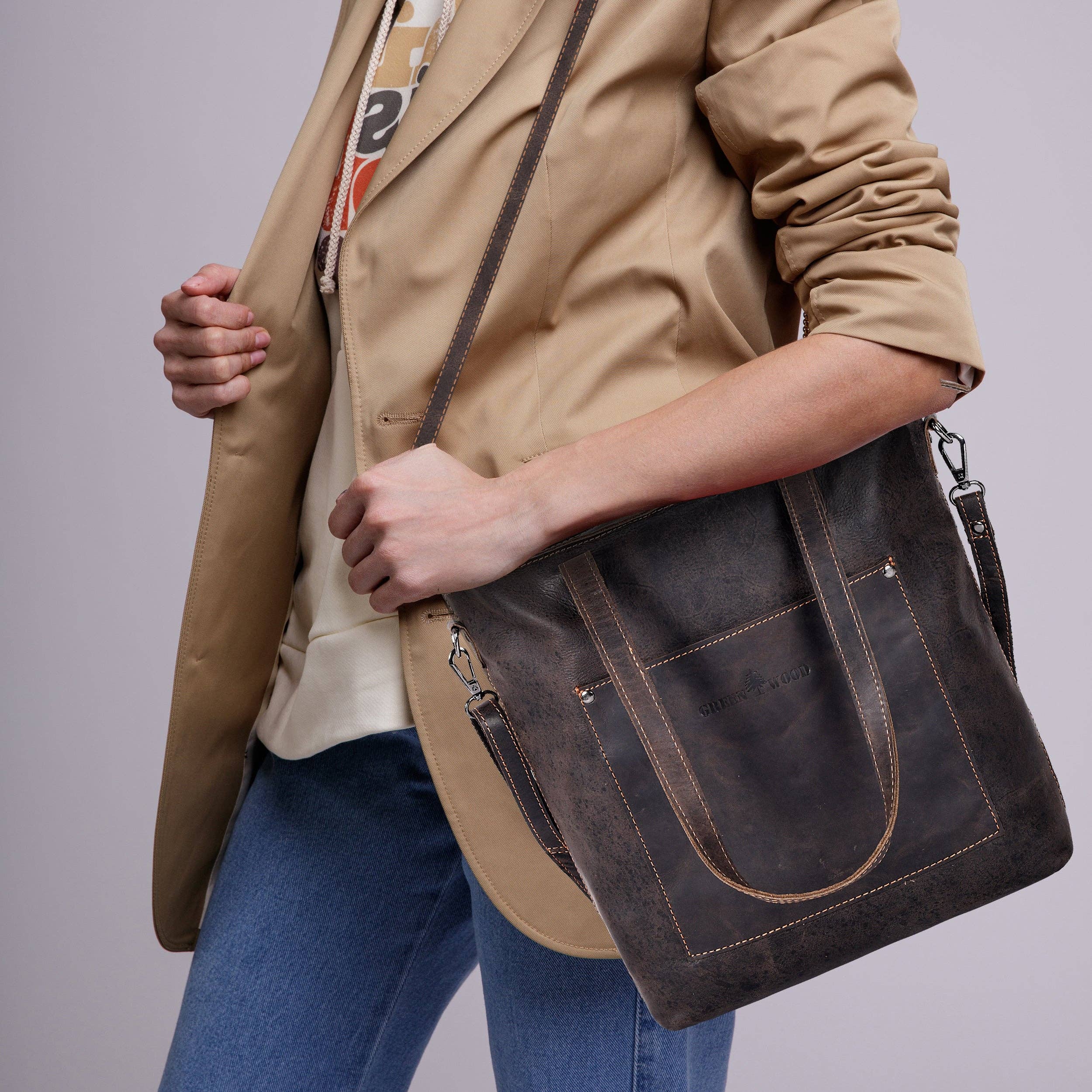 Greenwood Leather AU - Classic Leather Tote Bag Bunbury Brown GW2025BRN