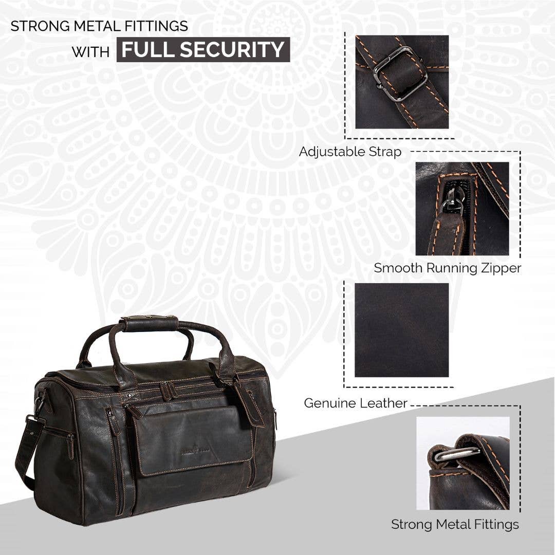 Greenwood Leather AU - Leather Travel Bag Large - Casual Vintage Look Brown GW12790BRN