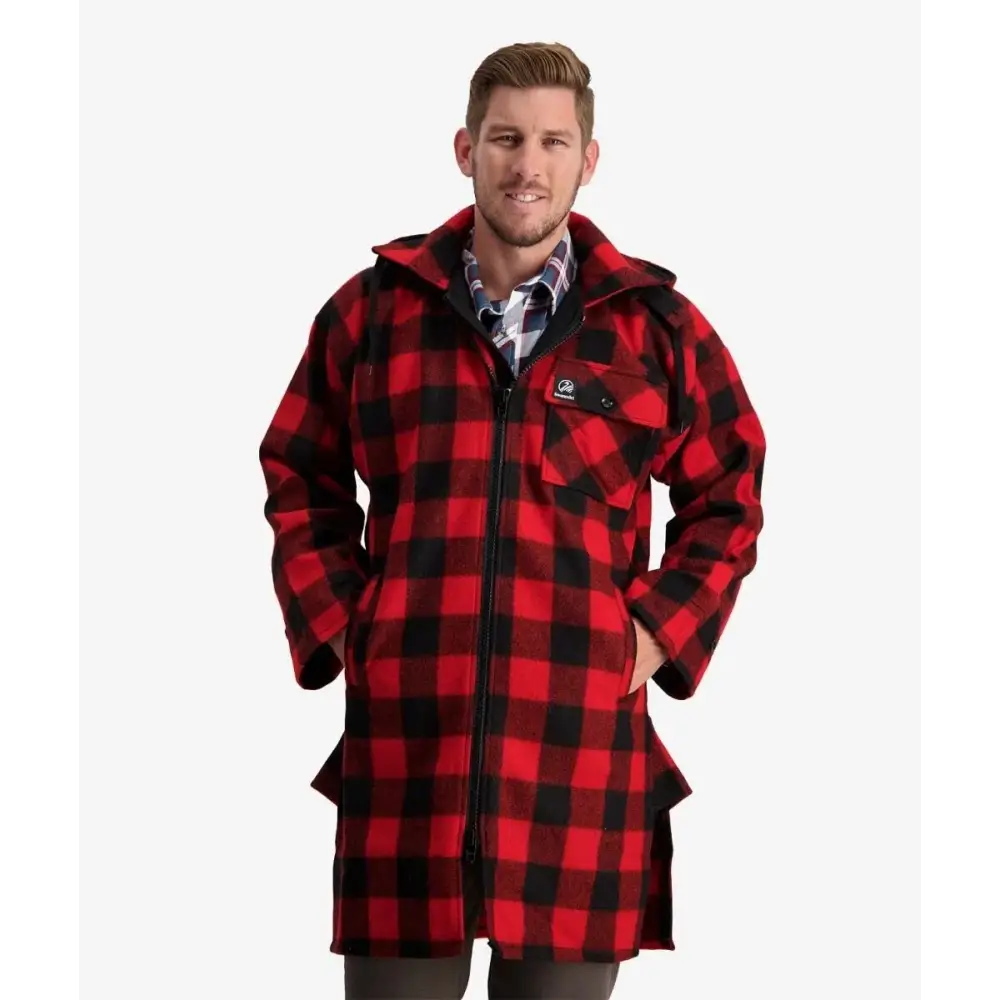 Mosgiel Wool Bushshirt With Zip - Up Front Red Black - CLOTHING