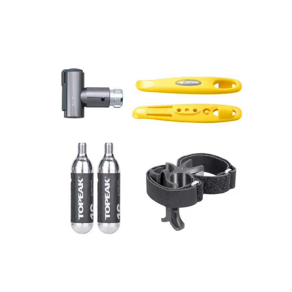 Topeak Airbooster Race Pod X - Topeak CO2 Airbooster Race Pod X Inflator + 2x Threaded 16g CO2 + 2x Tyre levers