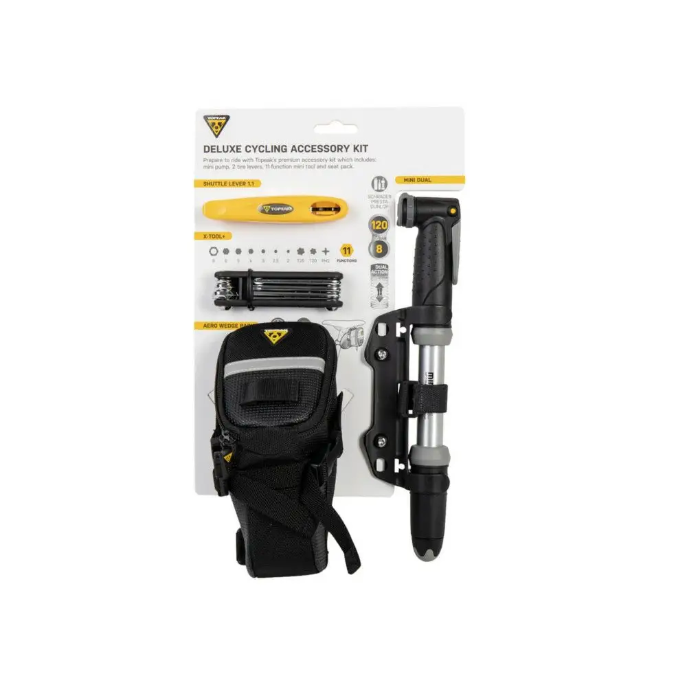 Topeak Deluxe kit II - Topeak Deluxe Kit - X Tool + black, Shuttle Lever 1.1, Mini Dual, Aero Wedge small