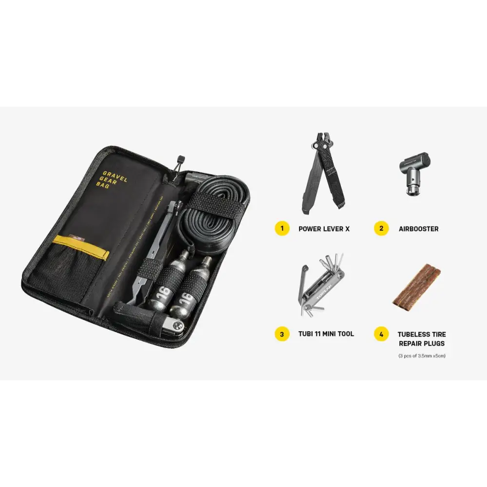Topeak Gravel Gear Bag - Frame w/ Power Lever X, Airbooster, Tubi 11 Mini Tool + 3pc Tyre repair plugs