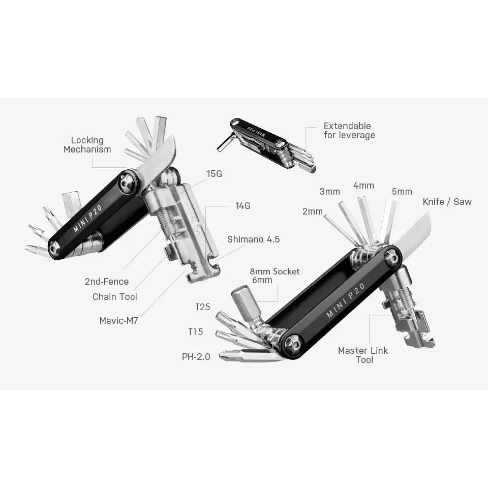 Topeak Mini P20 - Topeak Multi Tool Mini P20 20 functions w/chainlink tool w/bag black