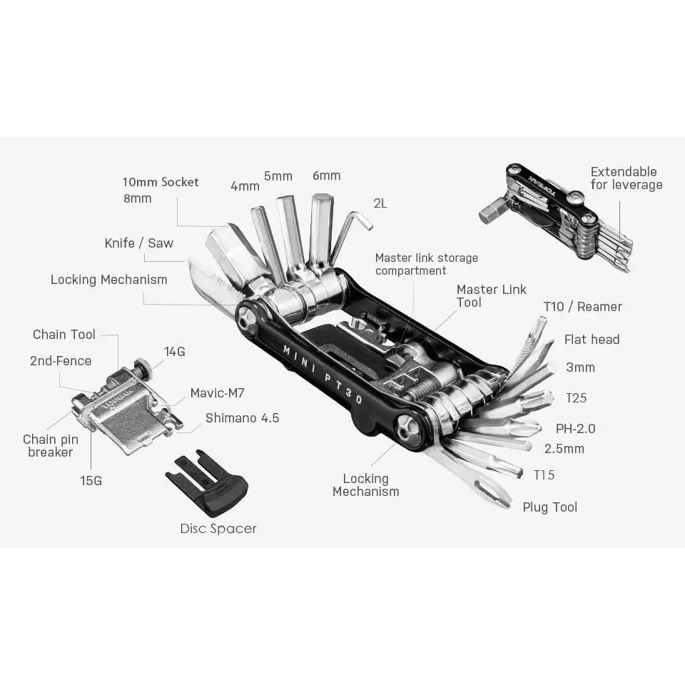 Topeak Mini PT30 - Multi Tool 30 functions w/chainlink w/bag black