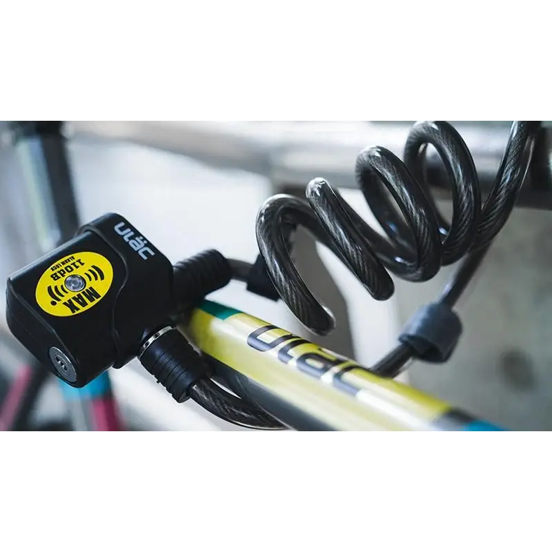 ULAC Bulldog Cable Alarm Key 12mm x 120cm - ULAC Lock Bulldog Cable 110 Decibel Alarm Key 12mm x 120cm Black