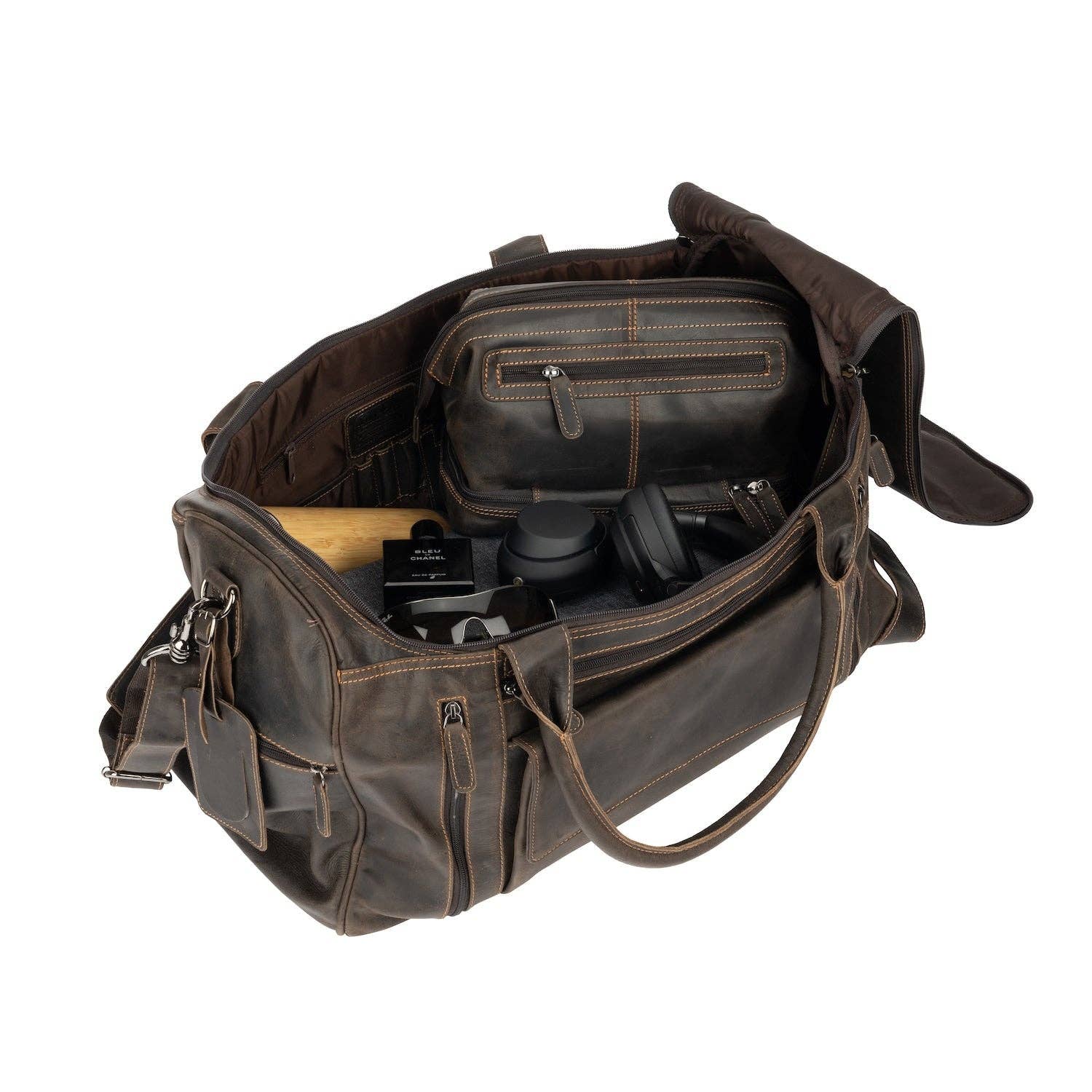 Greenwood Leather AU - Leather Travel Bag Large - Casual Vintage Look Brown GW12790BRN