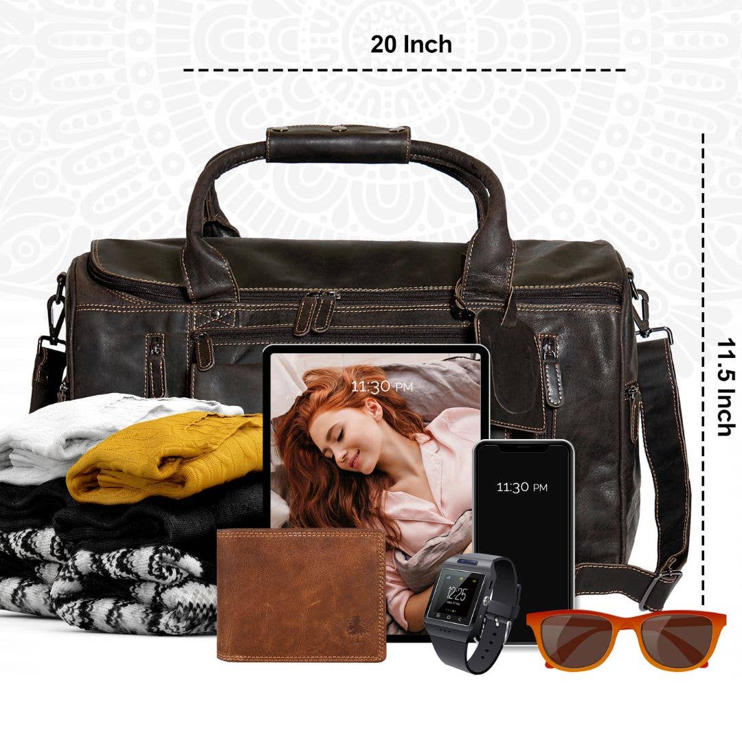 Greenwood Leather AU - Leather Travel Bag Large - Casual Vintage Look Brown GW12790BRN