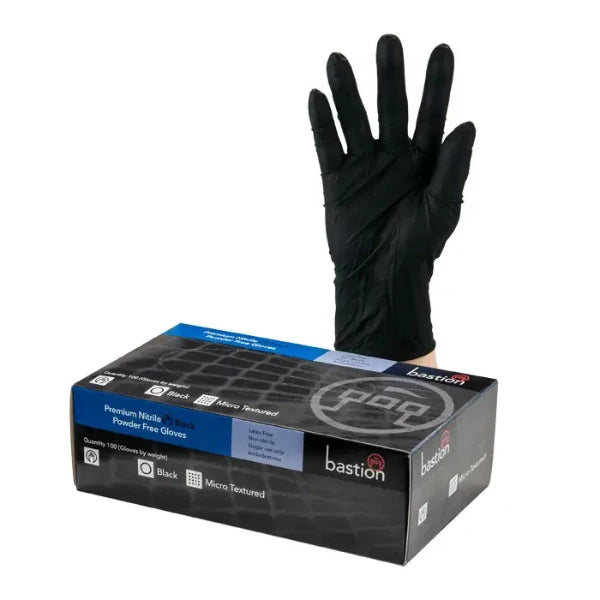 Bastion Premium Black Nitrile Gloves (Powder Free)