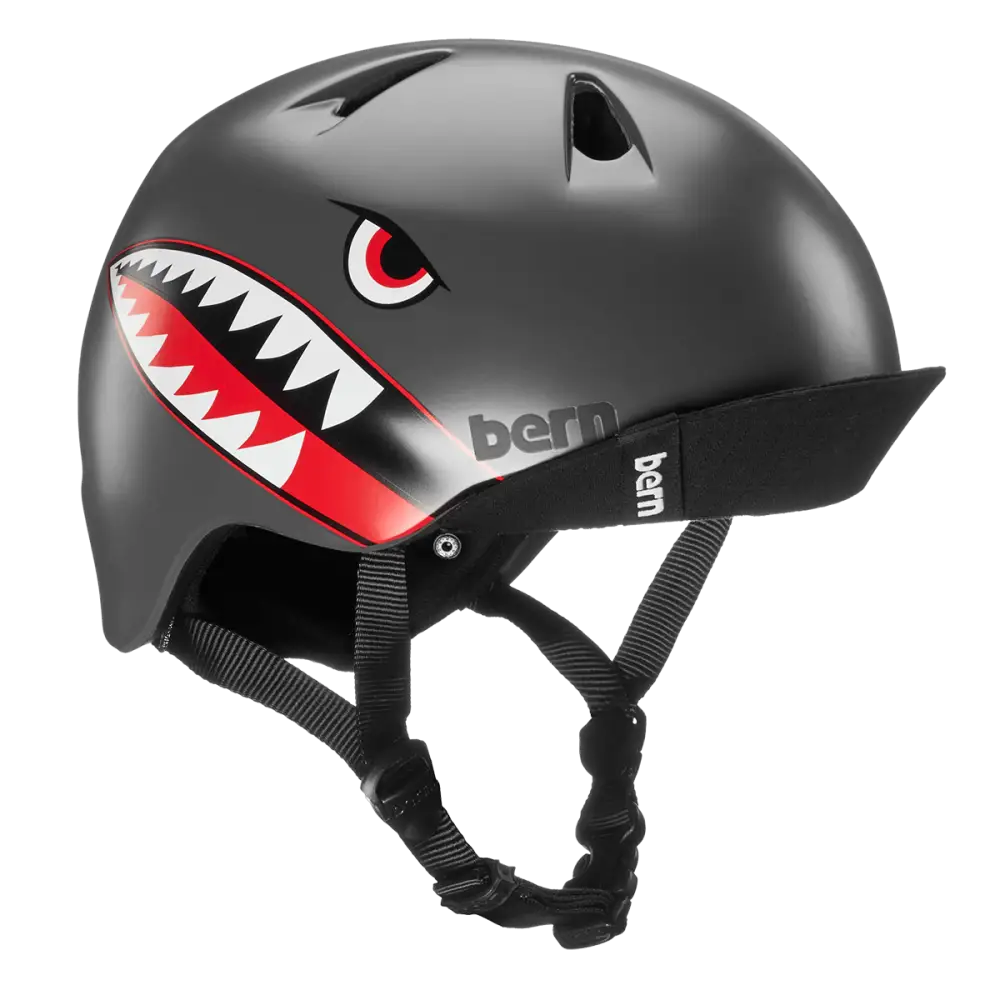 Bern Nino Satin Grey Flying Tiger w/ Flip Visor - Bern Helmet Nino Satin Grey Flying Tiger w/ Flip Visor - S/M