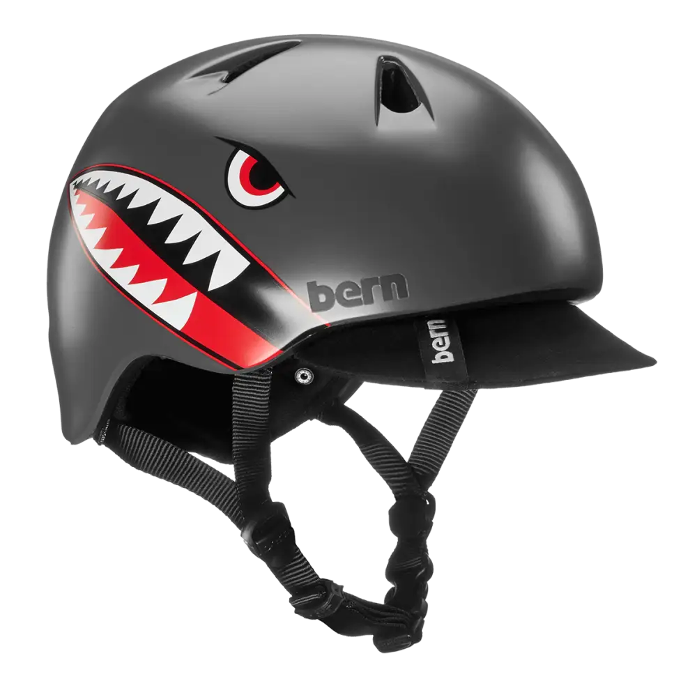 Bern Nino Satin Grey Flying Tiger w/ Flip Visor - Bern Helmet Nino Satin Grey Flying Tiger w/ Flip Visor - S/M