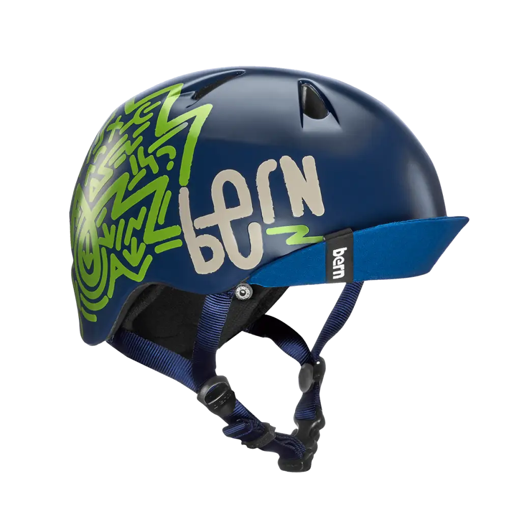 Bern Nino Satin Navy Blue Zig - Zag w/ Flip Visor - Bern Helmet Nino Satin Navy Blue Zig - Zag w/ Flip Visor - S/M