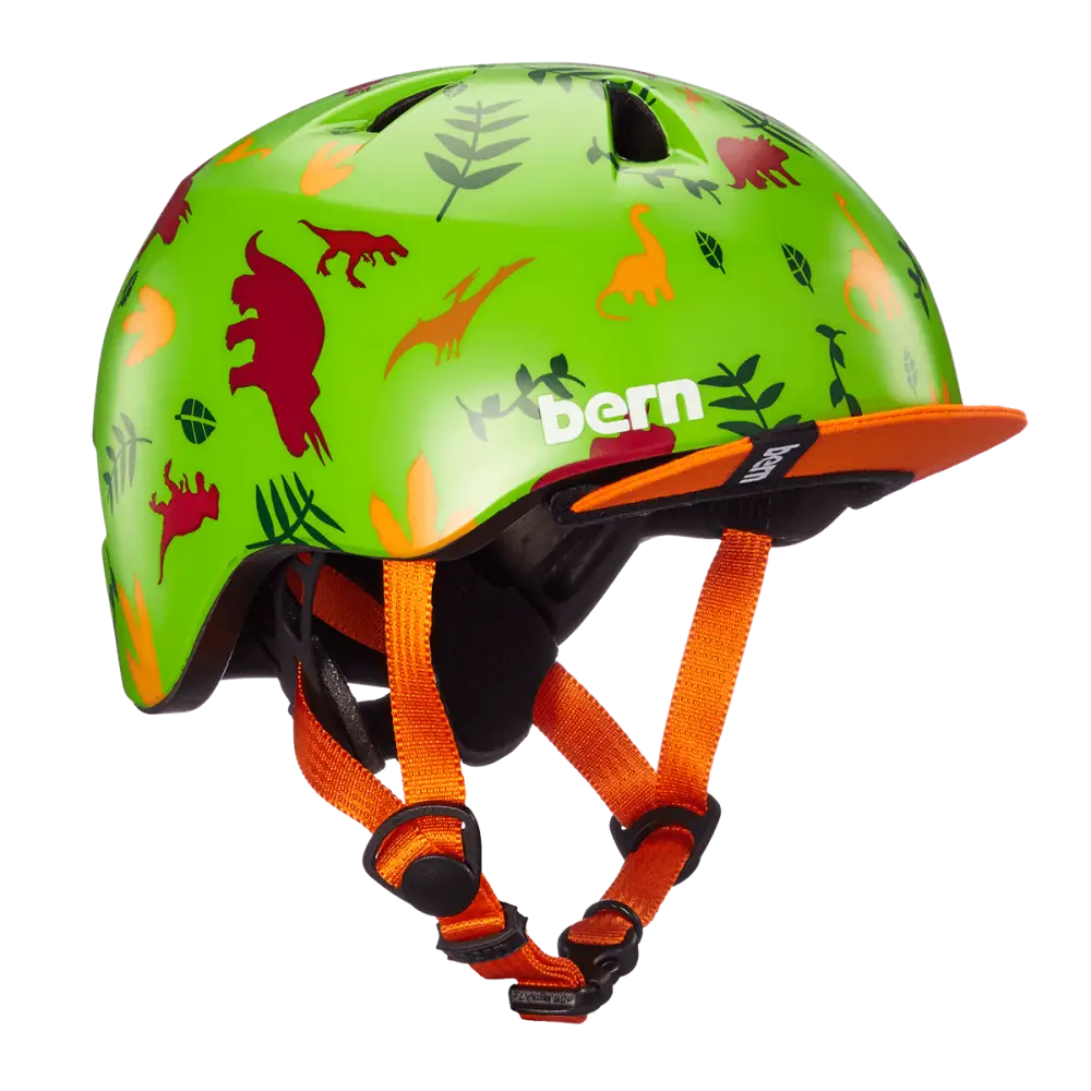 Bern Tigre Satin Green Dino w/ Visor – XXS - Bern Helmet Tigre Satin Green Dino w/ Visor – XXS