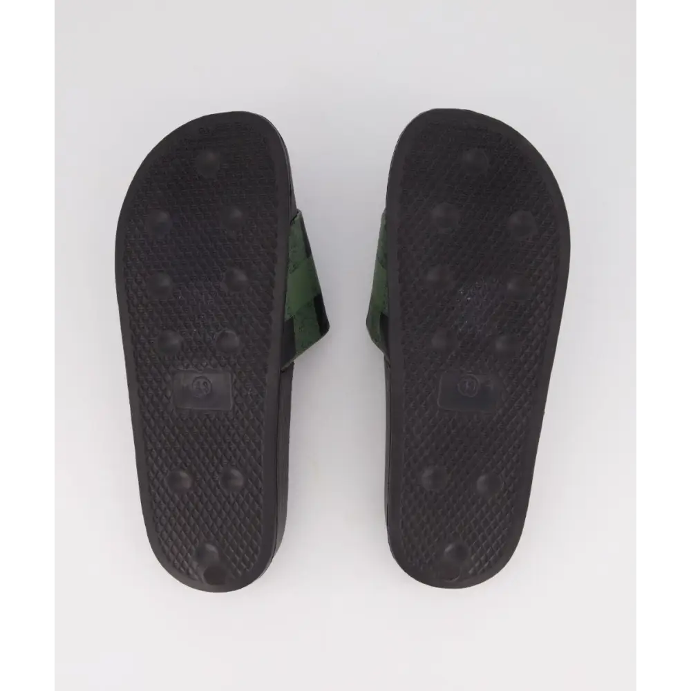 Checked Slides Olive - FOOTWEAR