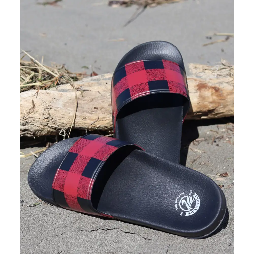 Checked Slides Red - FOOTWEAR