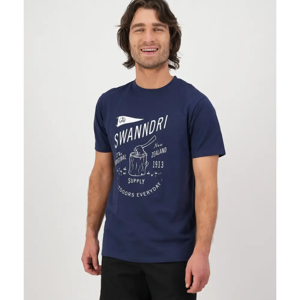 Choppin Print T Shirt Navy - CLOTHING