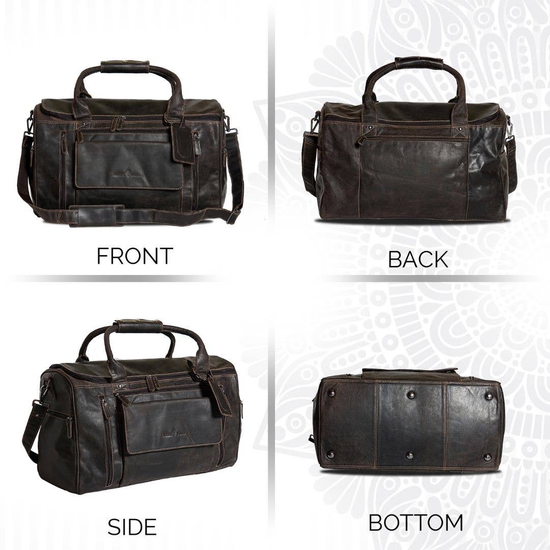 Greenwood Leather AU - Leather Travel Bag Large - Casual Vintage Look Brown GW12790BRN