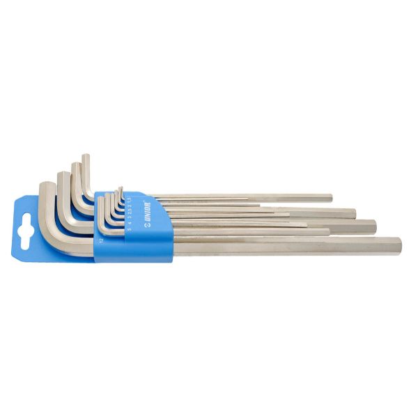 Unior Set of Hexagon Wrenches, Long Type On Plastic Clip Metric