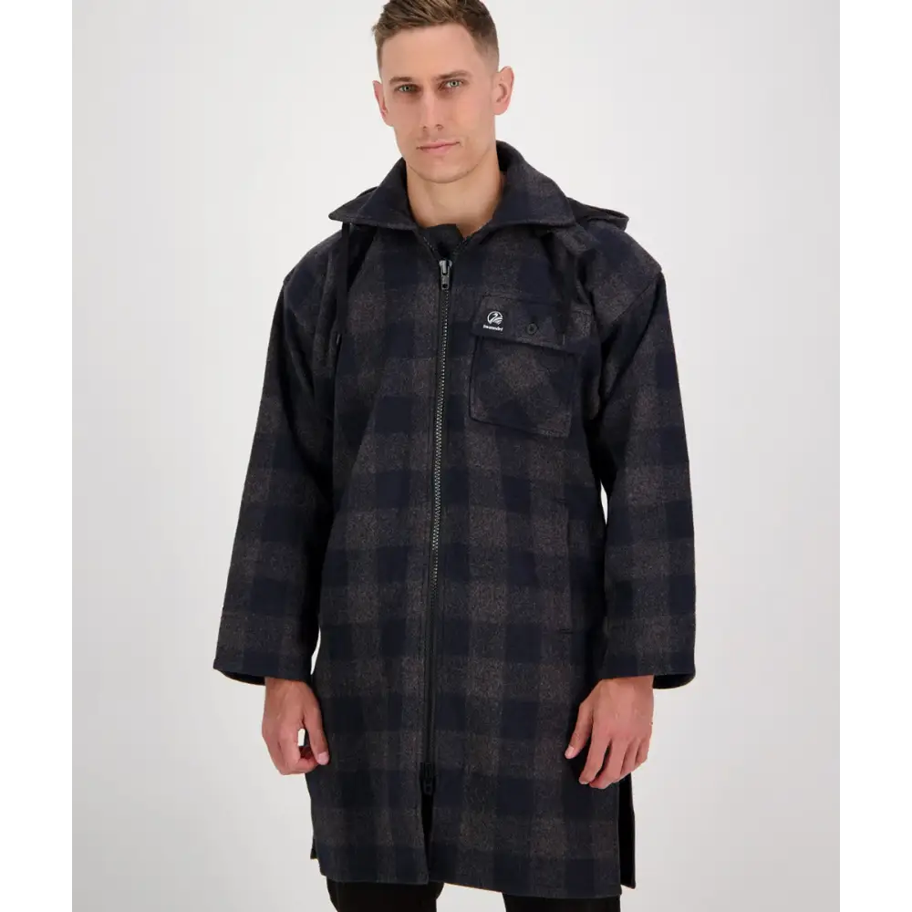 Men's Mosgiel Wool Bushshirt with Zip-up Front Coal Check